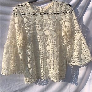 Ellison crochet ivory blouse bell sleeves